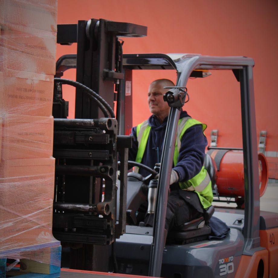 Forklift truck being driven